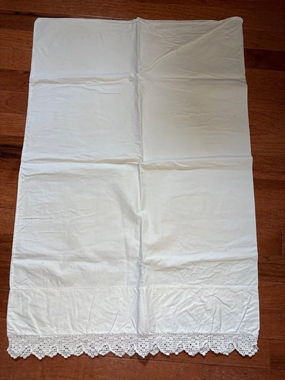 White Cotton Pillowcase Crocheted Lace Hem Antique Charm Vintage